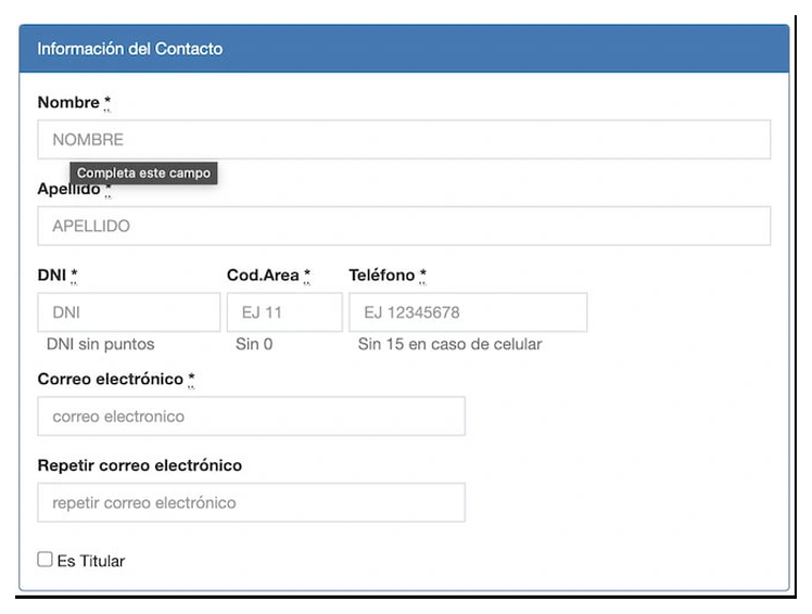 Paso 2 para sacar turno de la VTV en General Rodríguez: información del contacto